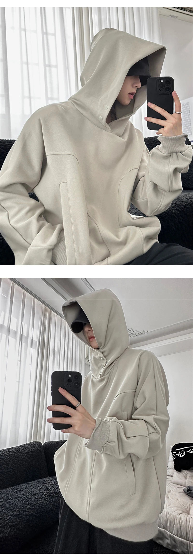 Streetwear Autumn Fleece Button Up Neck Hip Hop Sweatshirts For Men Solid Color O Autumn Fleece Button Up Neck Hip Hop Sweatshirts For Men Solid Color Oversized Y2K Hoodies High Street Fashion Hooded Tracksuit Fashion Sweater Jacket With Graphic Design For Men