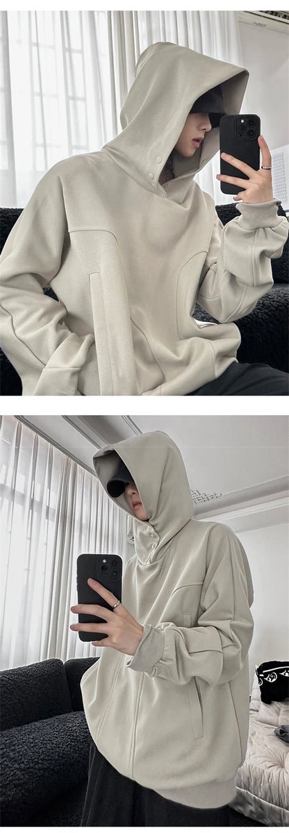 Streetwear Autumn Fleece Button Up Neck Hip Hop Sweatshirts For Men Solid Color O Autumn Fleece Button Up Neck Hip Hop Sweatshirts For Men Solid Color Oversized Y2K Hoodies High Street Fashion Hooded Tracksuit Fashion Sweater Jacket With Graphic Design For Men