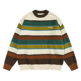 Hip Hop Retro Colorblock Thick Stripe Oversized Sweater for Men Winter New Fashion Round Neck Knitwear Pullover Unisex All-match Street King Limited