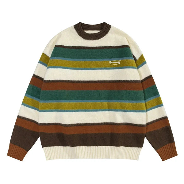 Hip Hop Retro Colorblock Thick Stripe Oversized Sweater for Men Winter New Fashion Round Neck Knitwear Pullover Unisex All-match Street King Limited