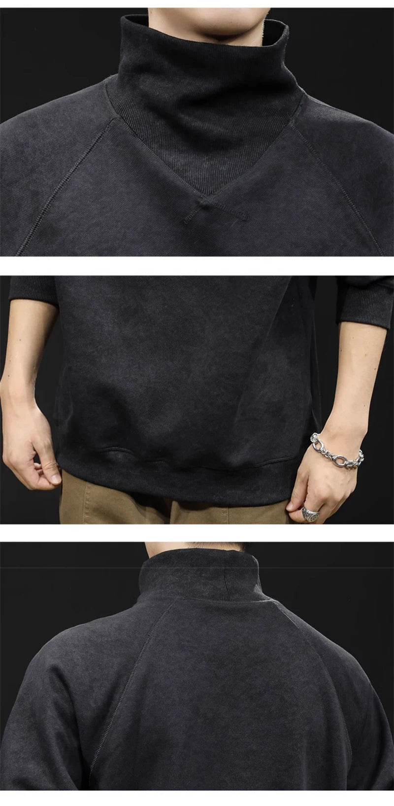 Autumn Suede Turtleneck Long Sleeve Sweatshirts Men Letter Foam Print Patchwork Crewneck Pullover Hoodie Y2K Streetwear Clothes Street King Limited