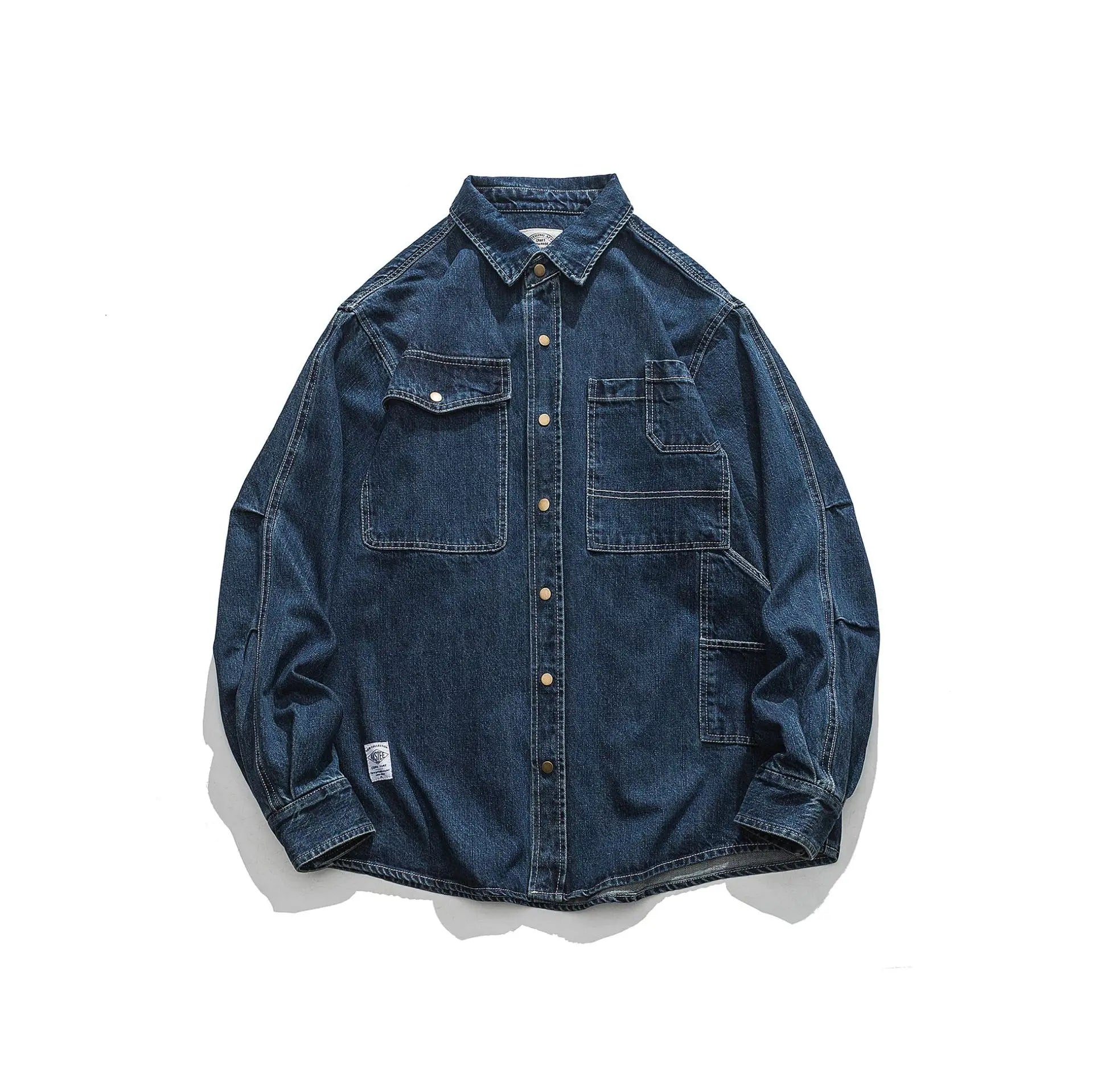 Vintage Men's Spring And Autumn New Washed Distressed Denim Shirt Jacket Loose Casual Long-Sleeved Coat Jacket Street King Limited