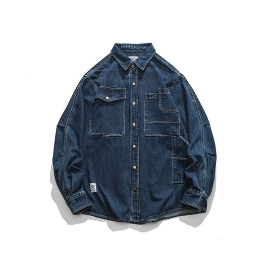 Vintage Men's Spring And Autumn New Washed Distressed Denim Shirt Jacket Loose Casual Long-Sleeved Coat Jacket Street King Limited