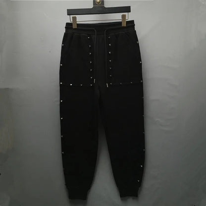high new novelty luxury men 2022 classic full metal rivets pockets comfortable cotton parkour sweat casual pants sweatpants d50 unique joggers style 4222