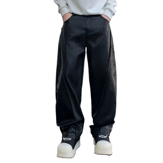 men streetwear fashion hip hop loose casual straight leather motorcycle pant man y2k trousers pants stage clothing minimalist street pants