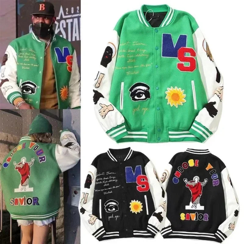 solid color embroidered letter jacket baseball uniform couple wear harajuku style casual loose high street y2k patchwork jacket menswear bottoms