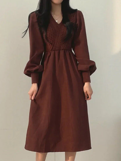 Winter Dress Long Elegant Splicing Stripes Y2k Knitted Dress Women Koean Fashion Long Sleeve Dresses Female Club Party Vestidos Street King Limited