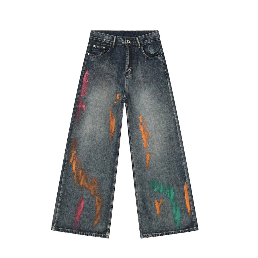 vintage graffiti baggy jeans mens streetwear hip hop loose blue denim pants hi street luxury designer jeans trousers man unique jeans style 37