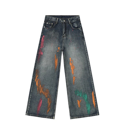 vintage graffiti baggy jeans mens streetwear hip hop loose blue denim pants hi street luxury designer jeans trousers man unique jeans style 37