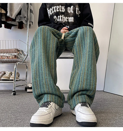 high quality stripe plaid mens trousers baggy straight fashion classic padded autumn winter casual pants male plus size m 8xl relaxed fit trousers