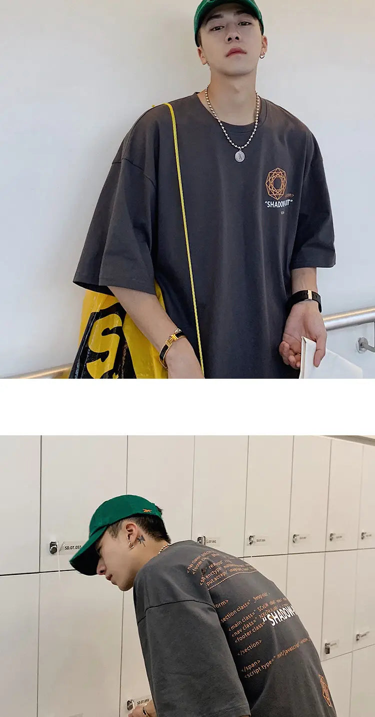 Summer quarter-sleeved men's T-shirt ins clothes trend Korean style loose mid-sleeve short-sleeved T-shirt half-sleeved T shirts Street King Limited