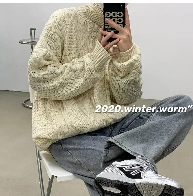 Retro turtleneck sweater for men in autumn and winter loose and versatile high street sweater trendy brand ins casual jacket top Street King Limited
