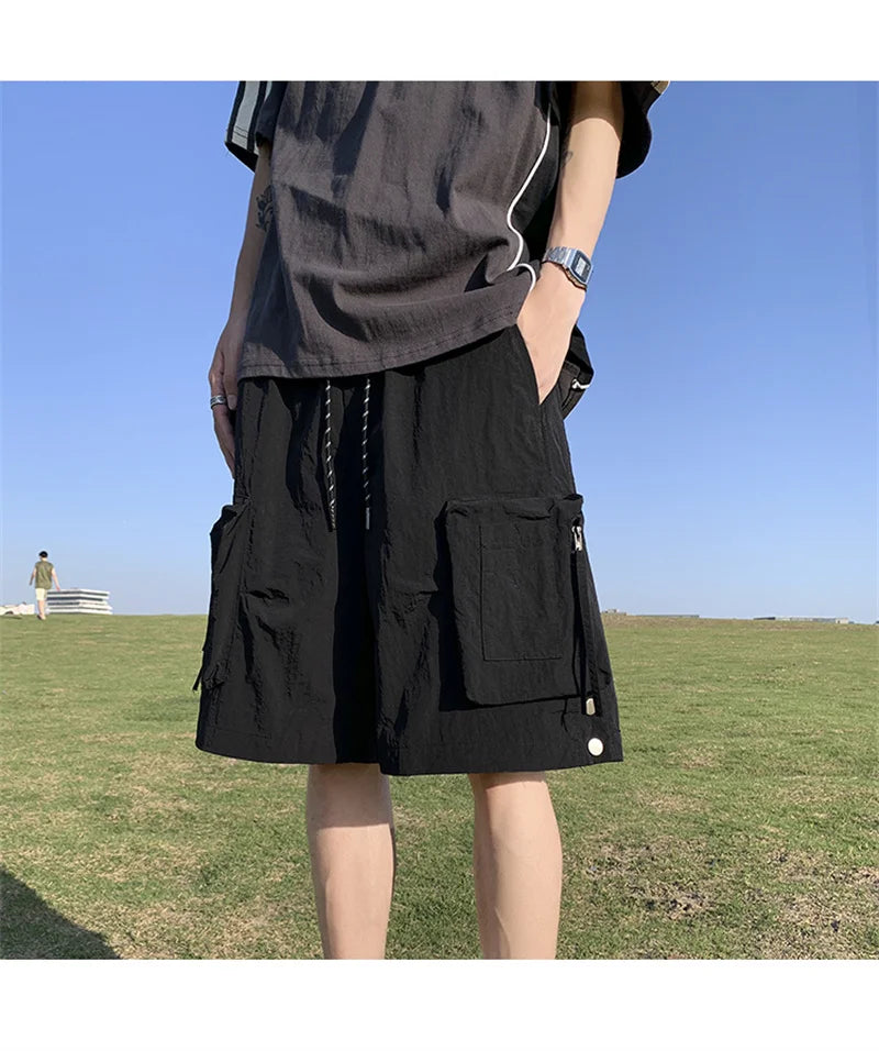 summer casual purple cargo shorts men high street drawstring pocket baggy short sweatpants y2k hip hop bermudas homme shorts unique joggers style 170