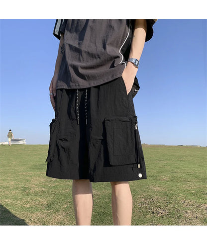 summer casual purple cargo shorts men high street drawstring pocket baggy short sweatpants y2k hip hop bermudas homme shorts unique joggers style 170