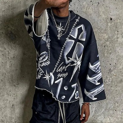 New American retro top street hip-hop oversized printed long sleeve men Y2k Harajuku fashion casual loose couple sweatshirt Street King Limited