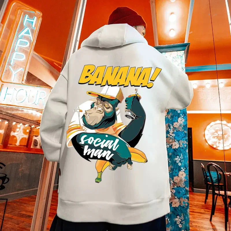 Cartoon Gorilla Banana Graphic Men's Hoodies Autumn Oversized Hip Hop Fashion Hooded Sweatshirts Harajuku Male Casual Y2K Hoodie Street King Limited