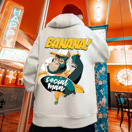 Cartoon Gorilla Banana Graphic Men's Hoodies Autumn Oversized Hip Hop Fashion Hooded Sweatshirts Harajuku Male Casual Y2K Hoodie Street King Limited