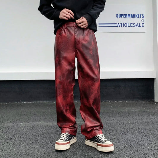 men streetwear fashion hip hop punk gothic vibe casual straight leather pant man y2k trousers motorcycle pants stage clothing urban fashion pants