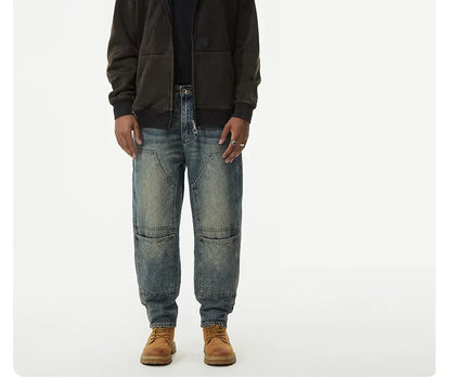 men streetwear fashion loose casual plus size denim harem jeans pant cityboy retro splice pocket cargo jeans trousers 40 38 unique cargo style 3057