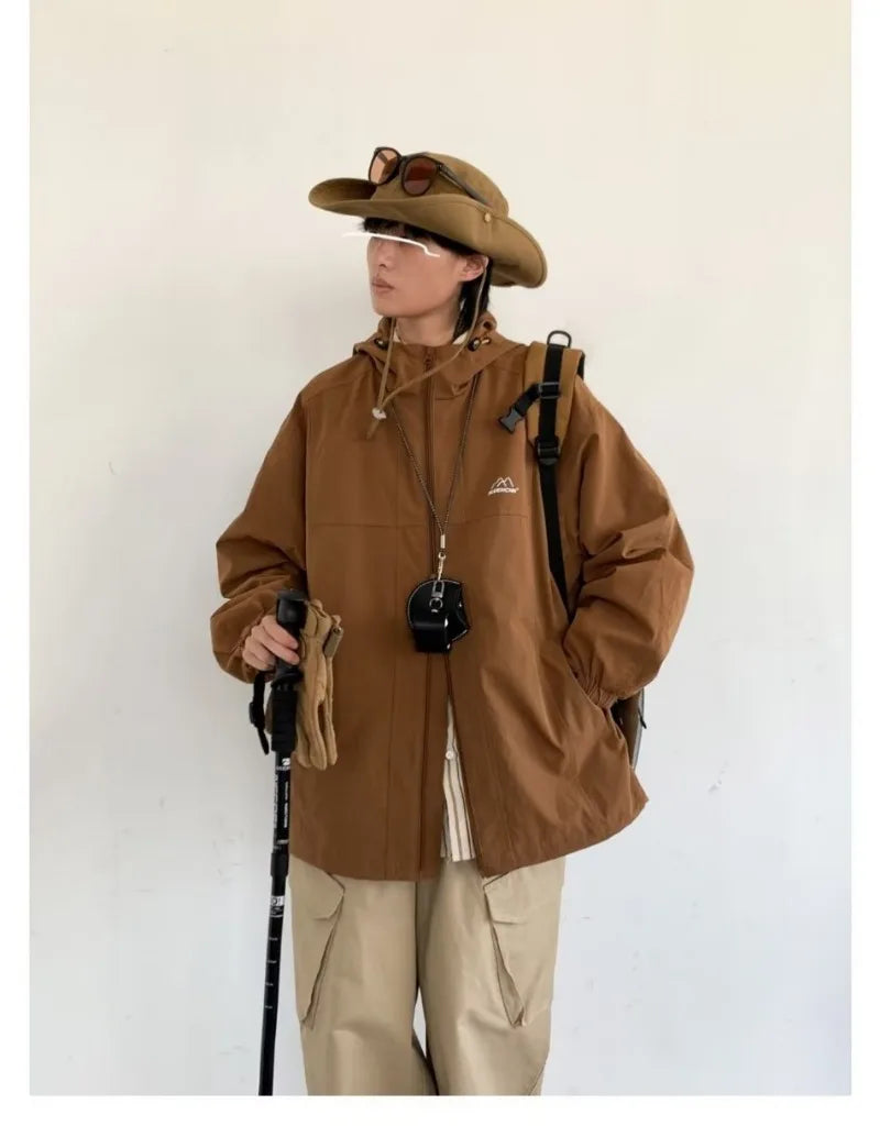 outdoor sports charging jacket mens 2024 spring japanese casual waterproof hooded trench coat multi pocket hiking windbreaker unique default style 2416