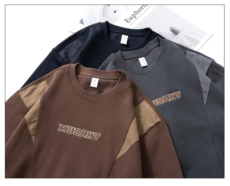 Men Handsome Splice Embroidery Fashion Loose Casual Pullover Sweatshirt Spring Autumn Plus Size Hoodies for Man Clothing Street King Limited