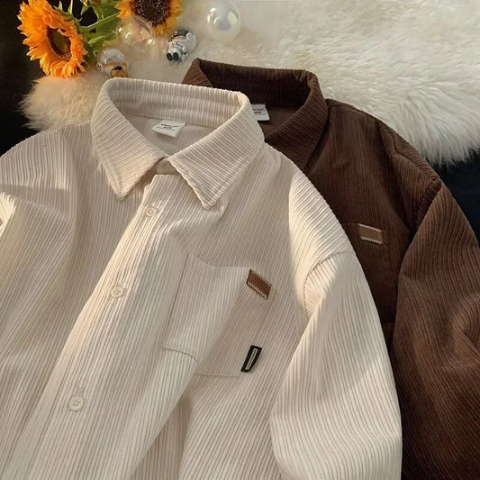 Streetwear New Mens Long Sleeve Corduroy Shirts Autumn Appliques Y2K Vintage Turn 2025 New Mens Long Sleeve Corduroy Shirts Autumn Appliques Y2K Vintage Turn Down Collar Shirt Korean Fashion Camisas De Hombre Fashion Sweater Jacket With Graphic Design For Men