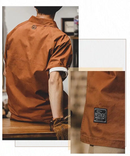 American Vintage Short-Sleeved T-Shirt Men's Summer Vintage Workwear Polo Shirt Loose And Versatile Five-Quarter Sleeve Top Street King Limited
