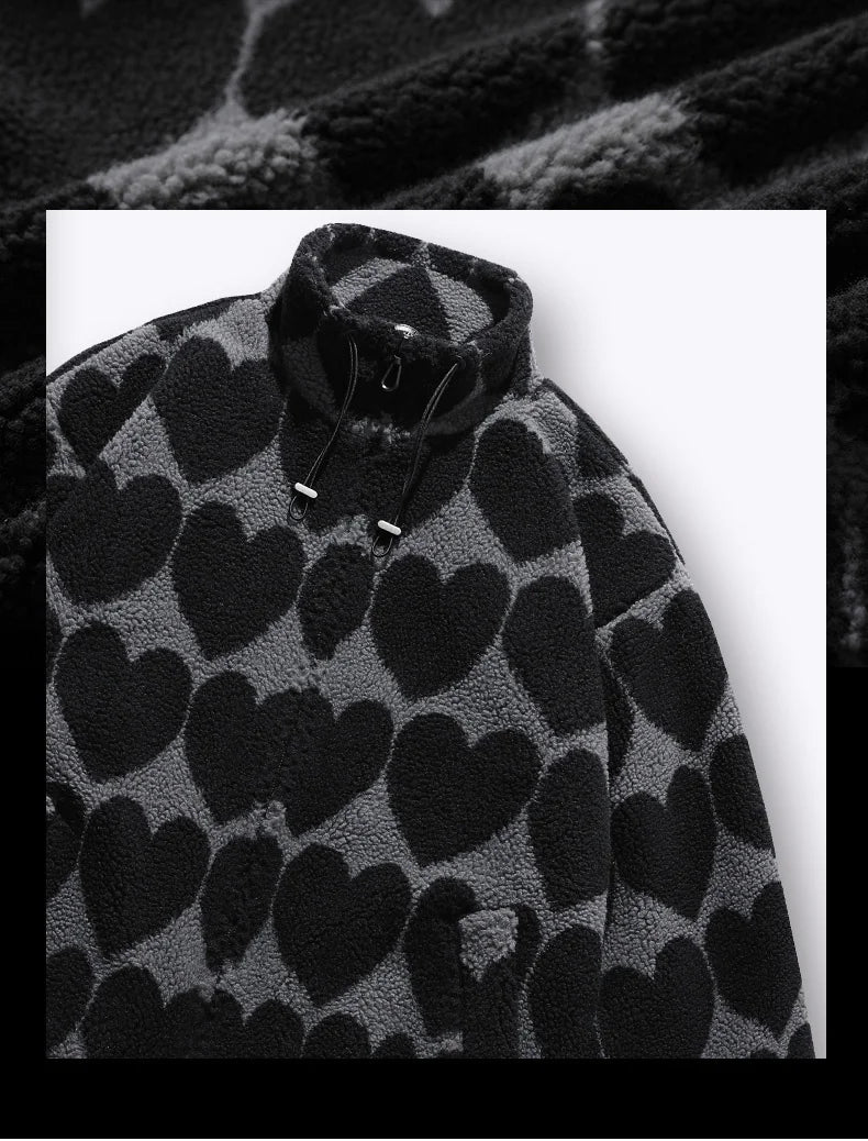 winter lambswool coat men casual streetwear grimace print parka hip hop grain fleece coat loose college warm outwear unisex new unique default style 4966