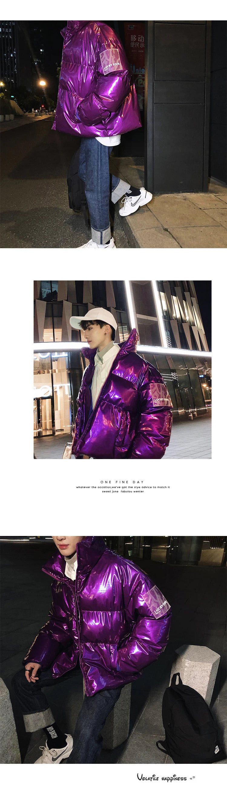 Winter Jacket Men Parkas Thicken Warm Coat Stand Collar Oversize Parkas Bright Leather Fabric Jacket Korean Style Padded Coat Street King Limited