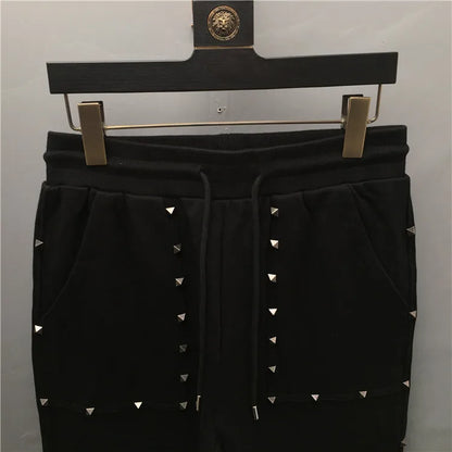 high new novelty luxury men 2022 classic full metal rivets pockets comfortable cotton parkour sweat casual pants sweatpants d50 unique joggers style 4223