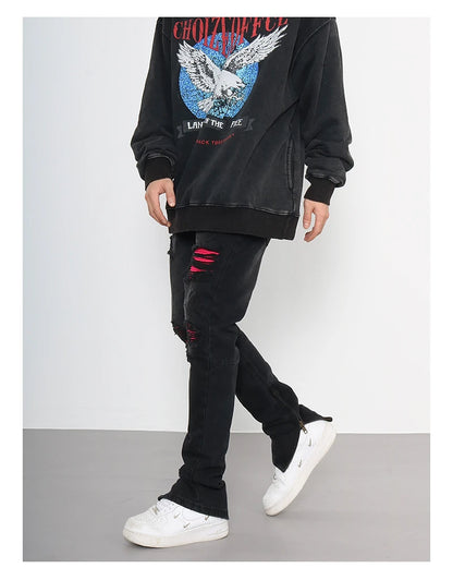 knee ripped patchwork jeans for men hip hop skinny biker taped jean trouser slim fit black denim pants fashion streetwear jogger unique joggers style 2008