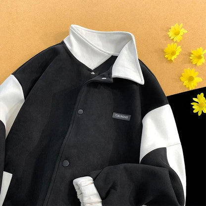 suede baseball jacket 2024 spring men uniform bomber jackets korean streetwear patchwork embroidery label coat menswear bottoms