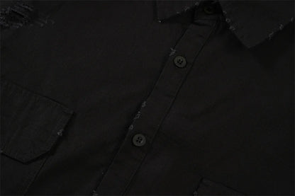 Undermycar 2023 New Worn Out Heavy Work Durable Splice Extra Large Loose Plaid Shirt with Black and Red Plaid Street King Limited