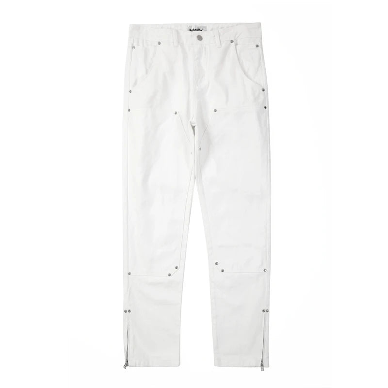 harajuku ankle zipper solid color straight casual mens cargo pants retro high street pockets hip hop baggy oversized trousers military streetwear pants