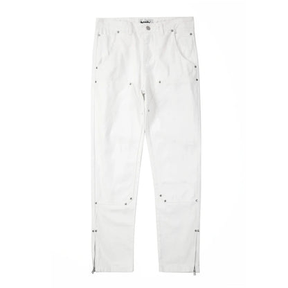 harajuku ankle zipper solid color straight casual mens cargo pants retro high street pockets hip hop baggy oversized trousers military streetwear pants