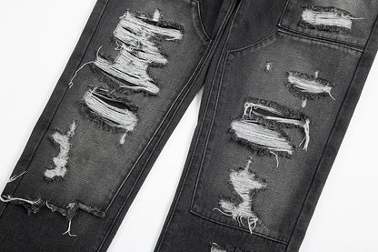 vintage washed ripped hole slim pencil pants mens and womens streetwear frayed distressed baggy jeans oversize loose denim pants denim street jeans