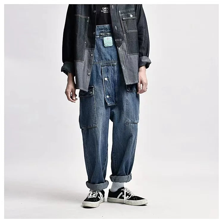 2023 men clothing chic denim overalls mens work cargo pants old school easy worker multi pocket bib jumpsuit denim pants unique cargo style 709