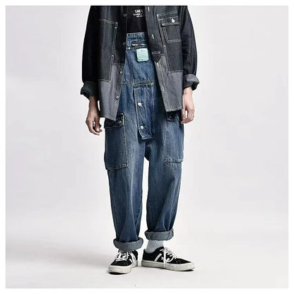 2023 men clothing chic denim overalls mens work cargo pants old school easy worker multi pocket bib jumpsuit denim pants unique cargo style 709