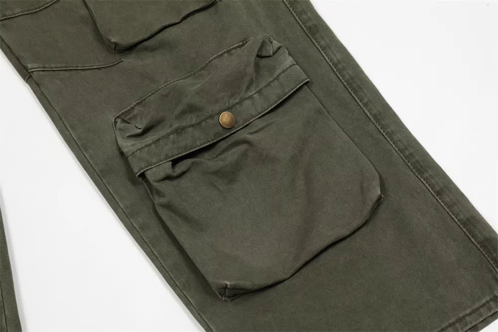 new multi pocket heavy industry washed cargo pants mens high rise loose y2k vintage streetwear oversized straight leg jeans unique cargo style 808