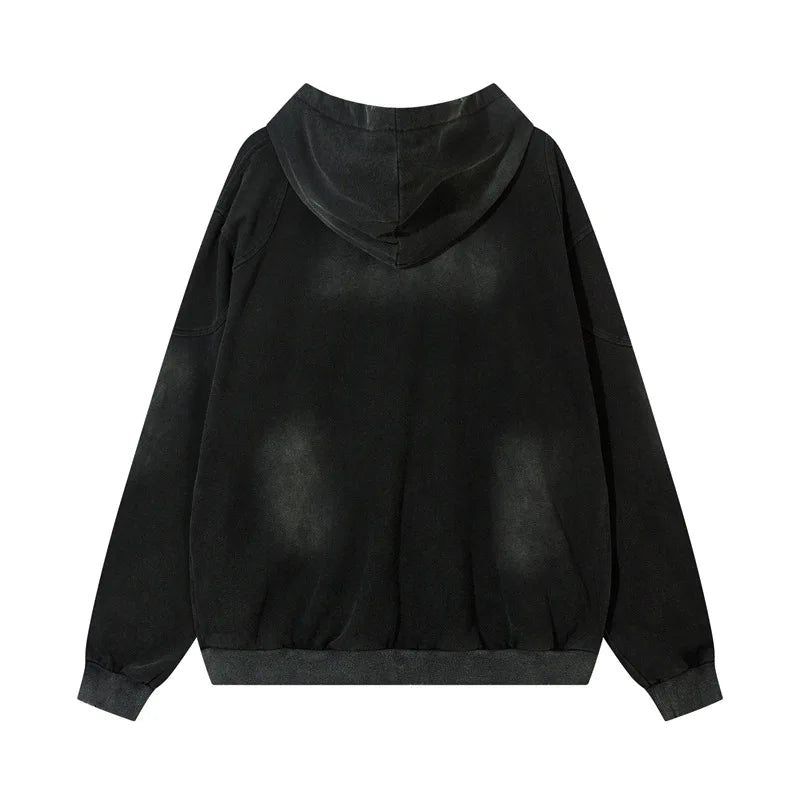 Vintage Zip Up Hoodie Jacket Y2K Punk Gothic Loose Washed Hooded Sweatshirt Coat 2024 Harajuku Cotton Streetwear Street King Limited