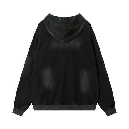 Vintage Zip Up Hoodie Jacket Y2K Punk Gothic Loose Washed Hooded Sweatshirt Coat 2024 Harajuku Cotton Streetwear Street King Limited