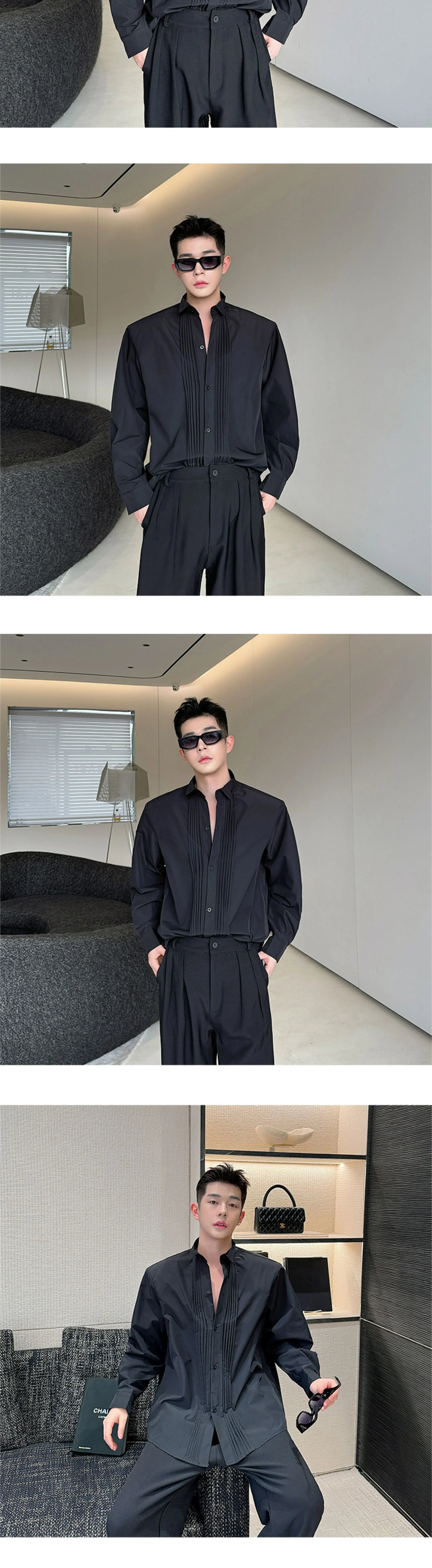 Men French Vintage Fashion Business Casual Long Sleeve Loose Dress Shirts Man Korean Streetwear Party Shirt Blouses Street King Limited