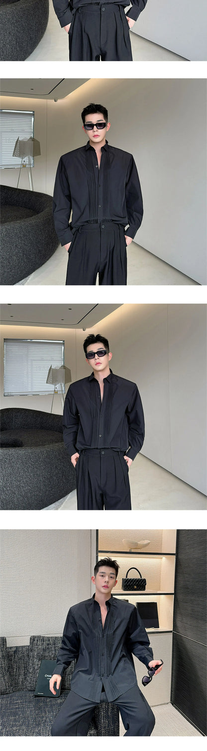 Men French Vintage Fashion Business Casual Long Sleeve Loose Dress Shirts Man Korean Streetwear Party Shirt Blouses Street King Limited