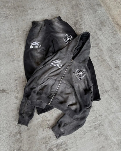 American Retro Letter Print Zipper Hoodie High Street Punk Harajuku Casual Oversized Sweatshirt Men Trendy Brand Streetwear Suit Street King Limited