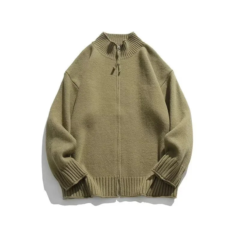 Autumn Solid Solor Zipper Cardigan For Men Letter Printed Crewneck Knitted Sweater Casual Loose Pull Homme Knitwear Jackets Street King Limited