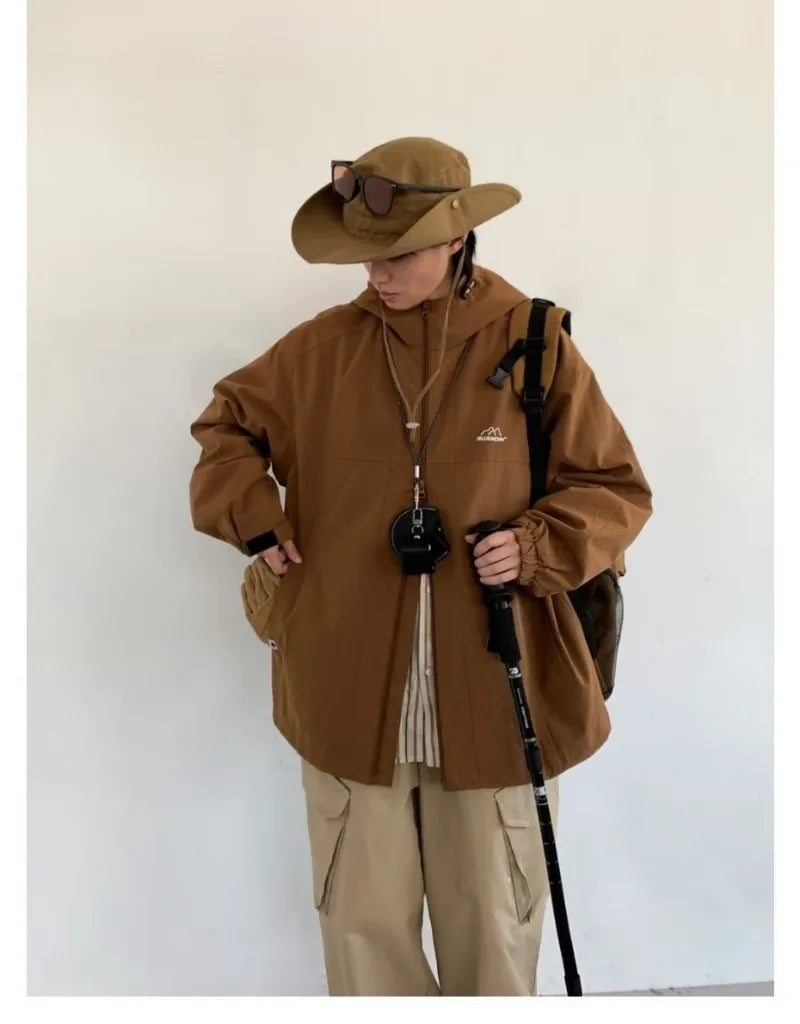 outdoor sports charging jacket mens 2024 spring japanese casual waterproof hooded trench coat multi pocket hiking windbreaker unique default style 2418