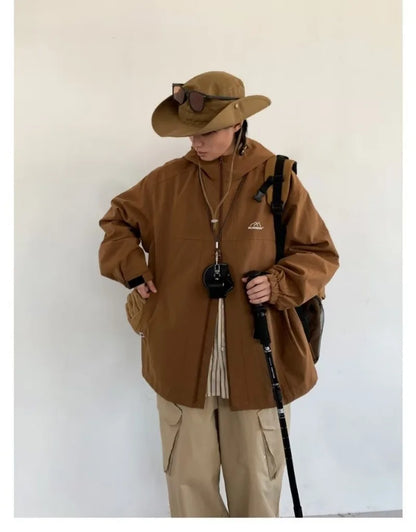 outdoor sports charging jacket mens 2024 spring japanese casual waterproof hooded trench coat multi pocket hiking windbreaker unique default style 2418