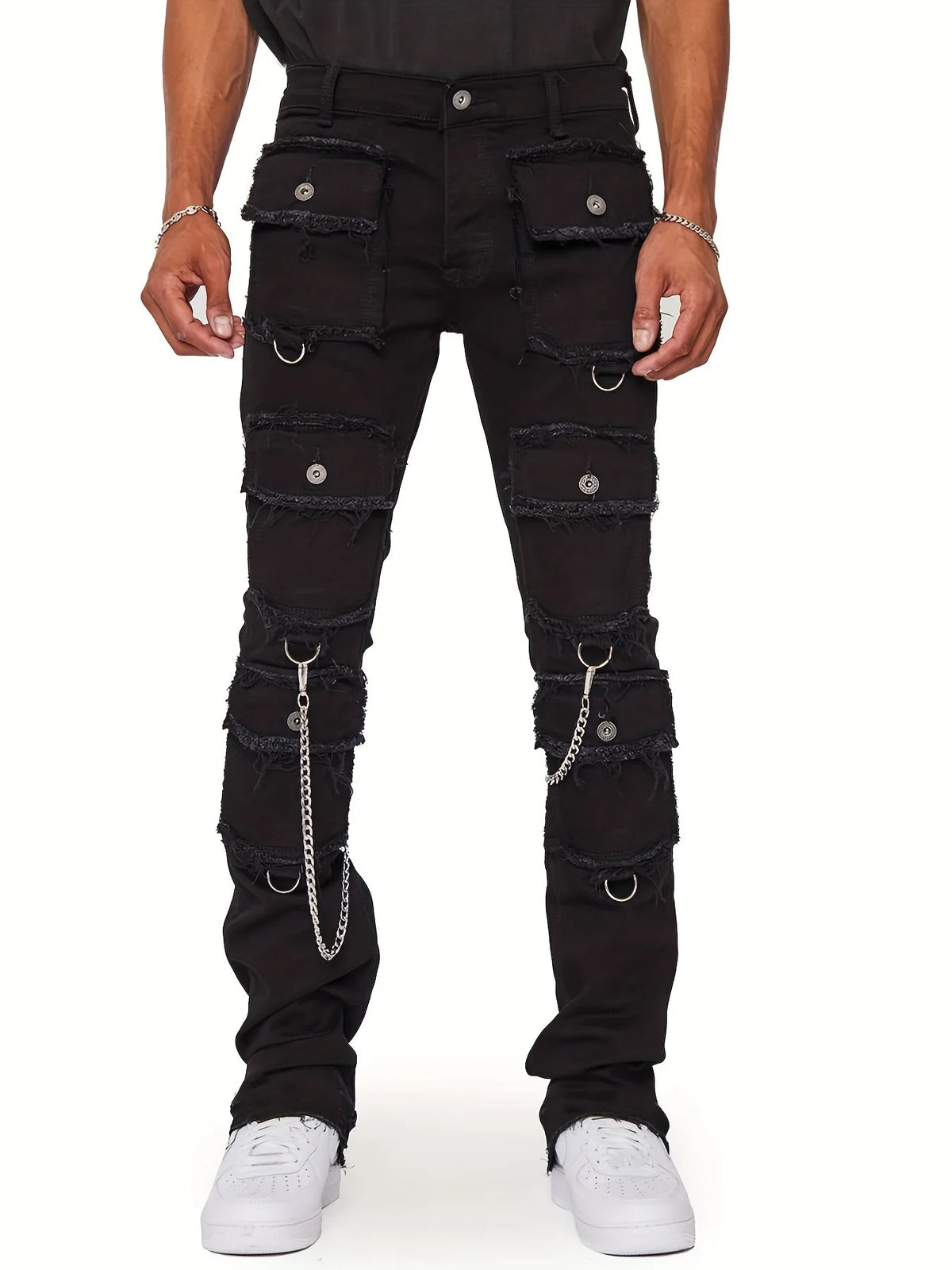 heavy industry multi pockets design denim cargo pants mens streetwear men clothing y2k aesthetic elastic slim fit jeans for man baggy cargo bottoms