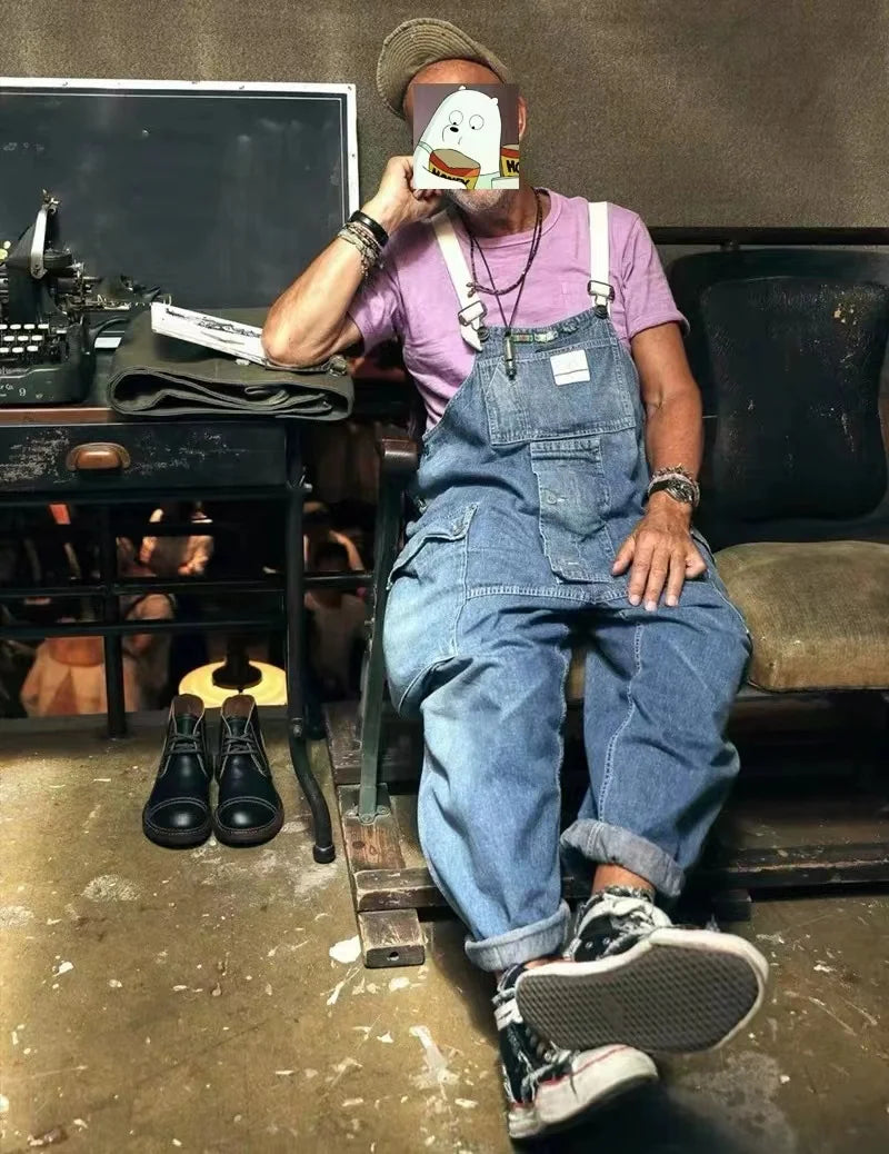 2023 men clothing chic denim overalls mens work cargo pants old school easy worker multi pocket bib jumpsuit denim pants unique cargo style 700