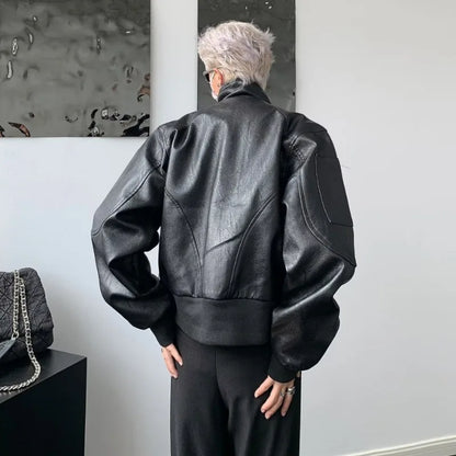 punk leather jacket mens spring standing collar trendy high street coats y2k streetwear hip hop motorcycle outwear 2024 new unique default style 2245